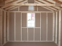 10x12 Front Entry Peak Style Storage Shed Interior with Gable End Vents and Window in Back