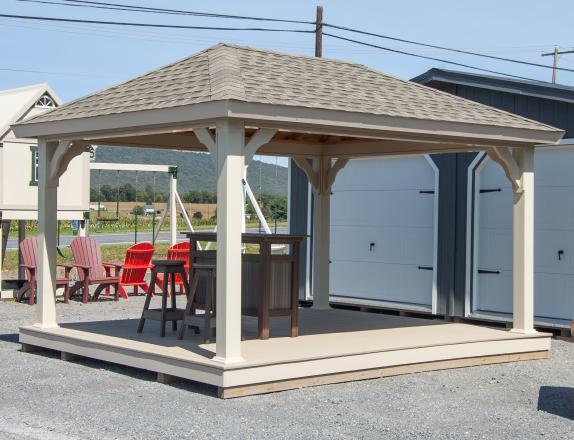 12x14 Vinyl Pavilion with Composite Decking and Almond Vinyl